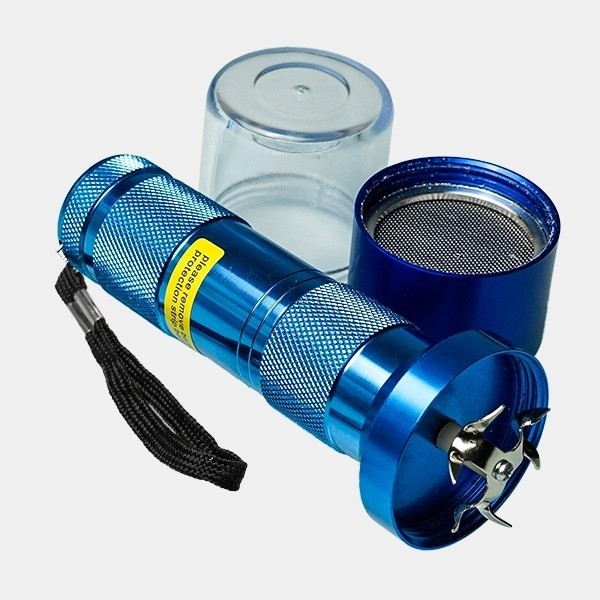 Grinder eléctrico azul con polinizador