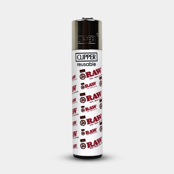 RAW Mechero Clipper blanco con logo